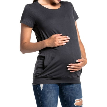Womens Maternity Breastfeeding Short Sleeve T-Shirt Nursing Pregnant Tops Blouse